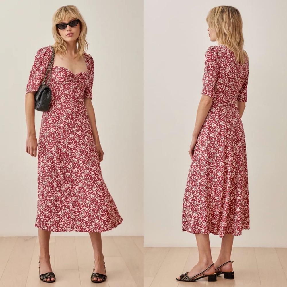 Reformation Matin Dress 🌹 Red Floral Midi NWT